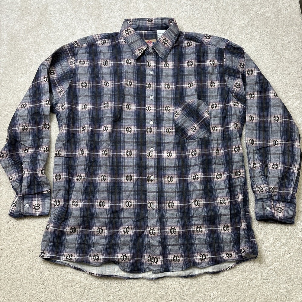 Vintage 90s American Edition Aztec Plaid Flannel Shirt USA Made Tagged XL
